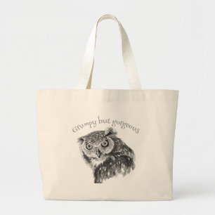 Grump Minimalistische Waterverf Print Art Owl Love Grote Tote Bag