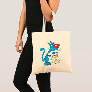 Grumperige Blauwe Cartoonkat met Lijst van Eisen Tote Bag
