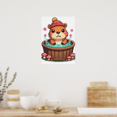 Grumperige Capybara Bubbelbad Kawaii Paddenstoel S Poster (Keuken)