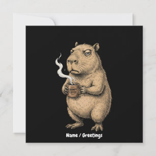 Grumperige Capybara Koffie Vintage Inkt Schets Kaart