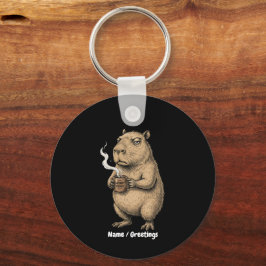Grumperige Capybara Koffie Vintage Inkt Schets  Sleutelhanger