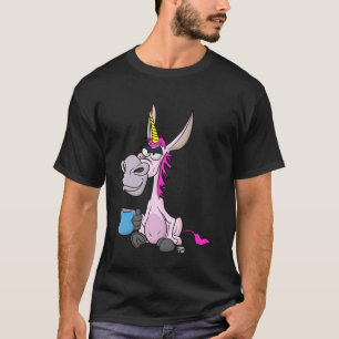 Grumperige Grappige Ezel Eenhoorn Met Koffiekop Pu T-shirt