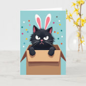 Grumperige Konijn Kat Fun Kaart (Gele Bloem)