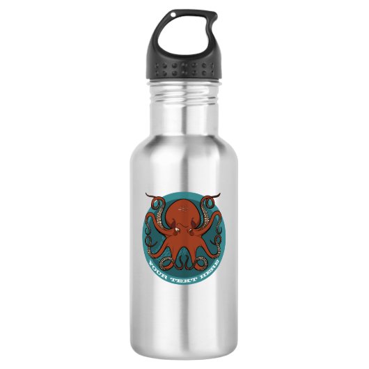 Grumperige Rode Octopus Tentakels Cartoon Waterfles (Voorkant)