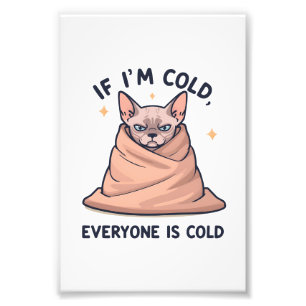 Grumperige Sphynx Kat Koude Humor Cartoon Kunst Foto Afdruk