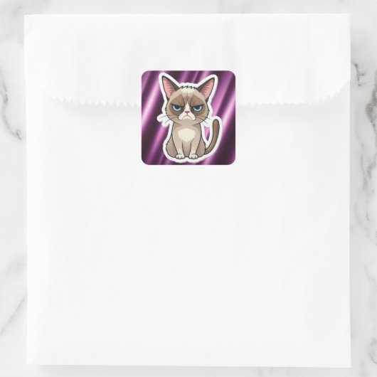 Grumpige kat vierkante sticker (Tas)