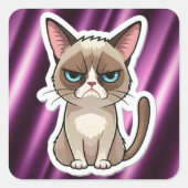 Grumpige kat vierkante sticker (Voorkant)