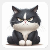 Grumpige kat vierkante sticker (Voorkant)