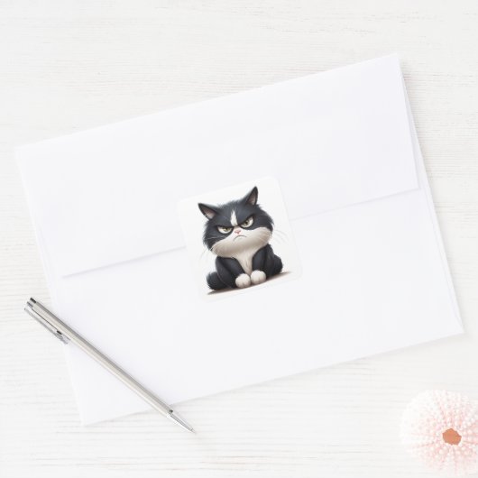 Grumpige kat vierkante sticker (Envelop)