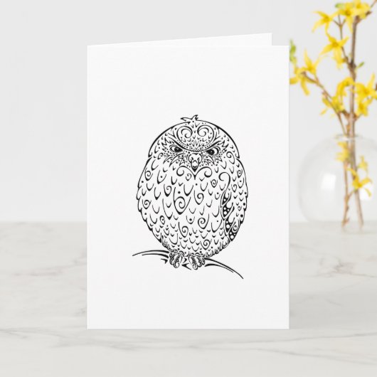 Grumpy African Barred Owlet Design Kaart (Gele Bloem)