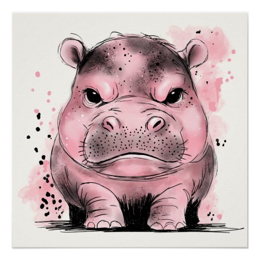 Grumpy Baby Hippo Perfect Poster (Voorkant)