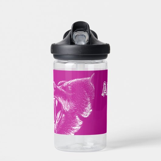 Grumpy Beren Neon Pink & White Custom Name Waterfles (Voorkant)