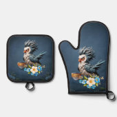 Grumpy Bird op maandag. Ovenwant & Pannenlap Set (Voorkant)