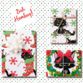 Grumpy Black Cat Bah Humbug Red en Green 3 Inpakpapier Vel