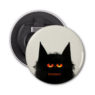 Grumpy Black Cat Button Flesopener