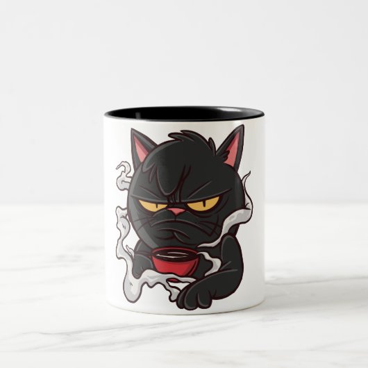 Grumpy Black Cat - Coffee Lover Tweekleurige Koffiemok (Center)