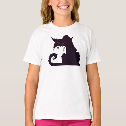 Grumpy Black Cat Girls T-Shirt (Voorkant)