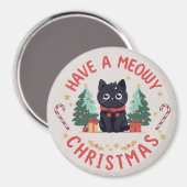Grumpy Black Cat Meowy Kerstmagneet Magneet (Voorkant / Achterkant)