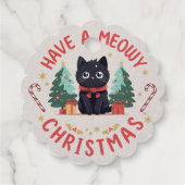 Grumpy Black Cat Meowy Kerstmis Bedankjes Labels (Achterkant)