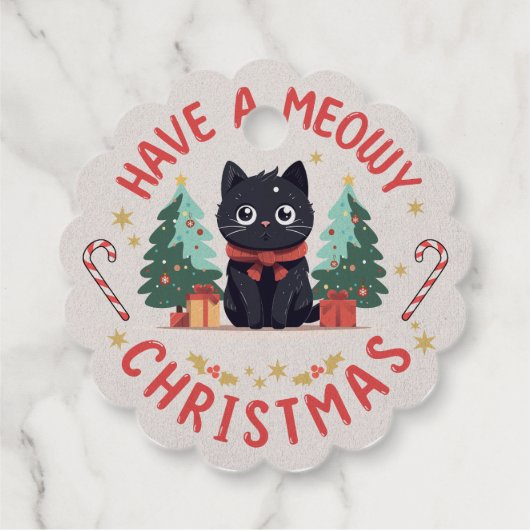 Grumpy Black Cat Meowy Kerstmis Bedankjes Labels (Achterkant)