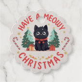 Grumpy Black Cat Meowy Kerstmis Bedankjes Labels (Voorkant)