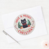 Grumpy Black Cat Meowy Kerstmis Ronde Sticker (Envelop)
