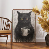 Grumpy Black Cat met Coffee Wall Art Poster