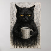 Grumpy Black Cat met Coffee Wall Art Poster (Voorkant)