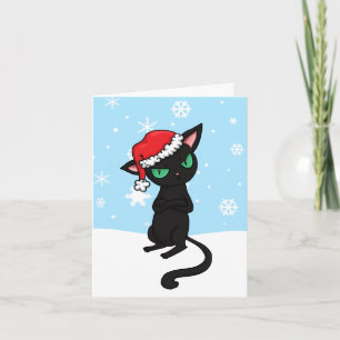 Grumpy Black Cat met Santa Hat Feestdagen Kaart