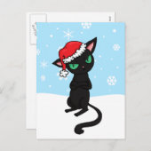 Grumpy Black Cat met Santa Hat Feestdagenkaart (Voorkant / Achterkant)