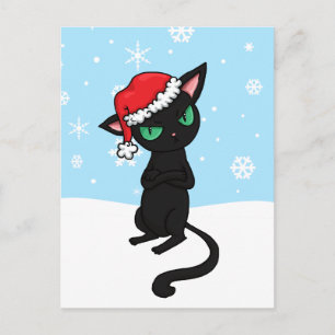 Grumpy Black Cat met Santa Hat Feestdagenkaart