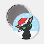 Grumpy Black Cat met Santa Hat Magneet (Voorkant / Achterkant)