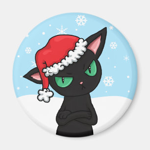 Grumpy Black Cat met Santa Hat Magneet