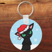Grumpy Black Cat met Santa Hat Sleutelhanger (Voorkant)