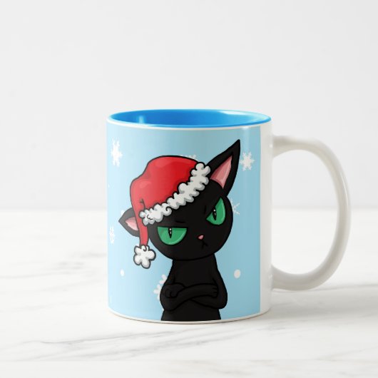 Grumpy Black Cat met Santa Hat Tweekleurige Koffiemok (Rechts)