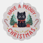 Grumpy Black Cat Purrfect Meowy Kerstmis Ornament Kaart (Achterkant)
