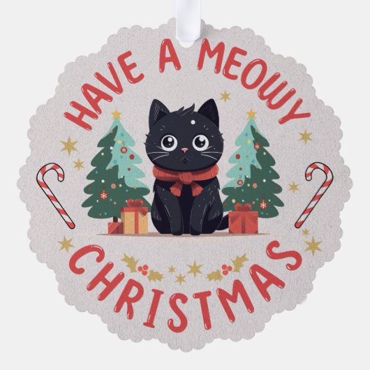 Grumpy Black Cat Purrfect Meowy Kerstmis Ornament Kaart (Achterkant)