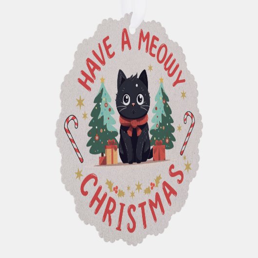 Grumpy Black Cat Purrfect Meowy Kerstmis Ornament Kaart (Rechts)