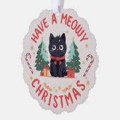 Grumpy Black Cat Purrfect Meowy Kerstmis Ornament Kaart (Links)