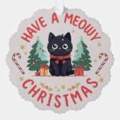 Grumpy Black Cat Purrfect Meowy Kerstmis Ornament Kaart (Voorkant)