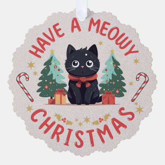Grumpy Black Cat Purrfect Meowy Kerstmis Ornament Kaart (Voorkant)