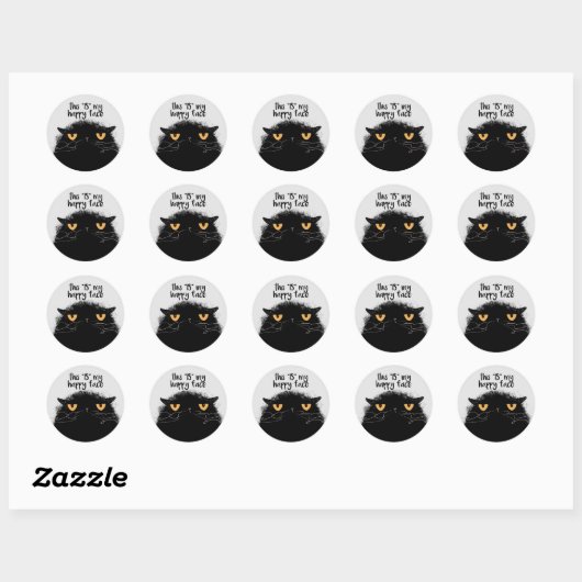 Grumpy black cat ronde sticker (Vel)