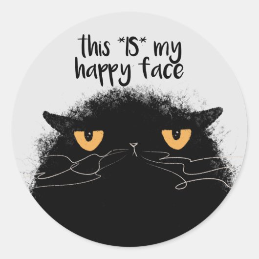 Grumpy black cat ronde sticker (Voorkant)