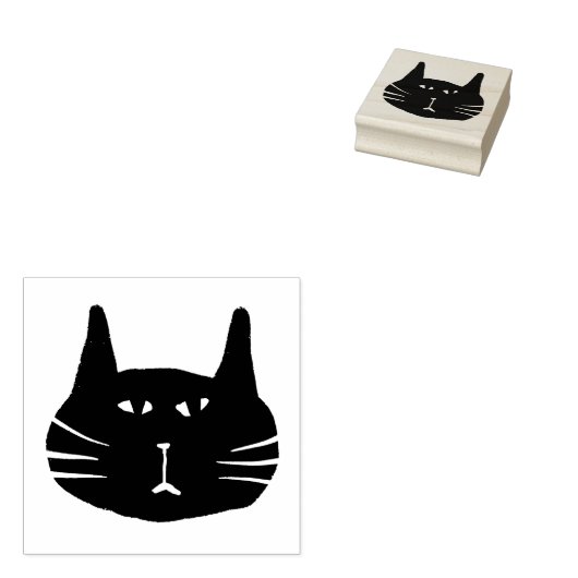 Grumpy black cat stamp rubberstempel (Gestempeld)