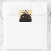 Grumpy black cat vierkante sticker (Tas)