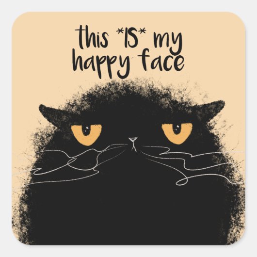 Grumpy black cat vierkante sticker (Voorkant)
