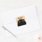 Grumpy black cat vierkante sticker (Envelop)