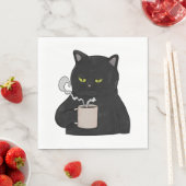 Grumpy Black Cat with Coffee Morning Grouch Servet (Insitu)
