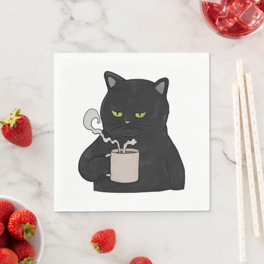 Grumpy Black Cat with Coffee Morning Grouch Servet (Insitu)