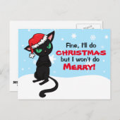 Grumpy Black Cat Wont is prettig kerstfeest Feestdagenkaart (Voorkant / Achterkant)